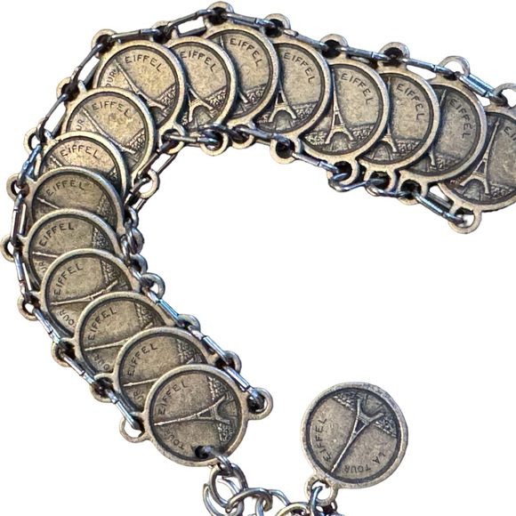 Vintage silver Paris France Tourist faux coin link bracelet - Picture 4 of 6